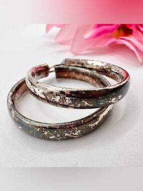 Dyadema 925 Italy Puffy Hoop Earrings HEAVY Patina Tarnished 1 1/2” 7.59 Grams